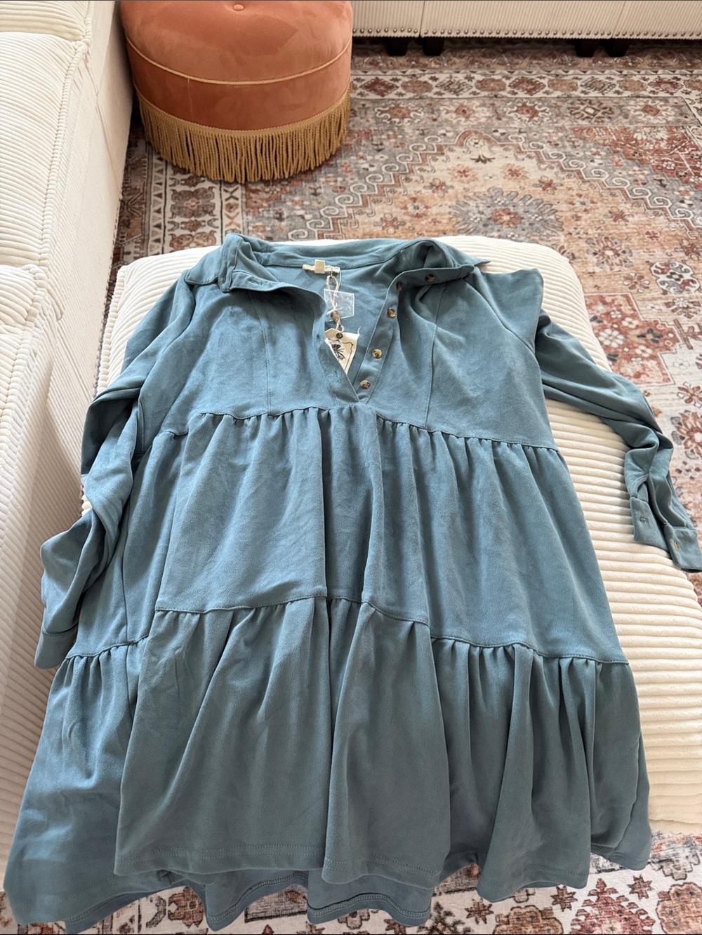Easel Tiered Button-Front Dress in Blue Size Medium NWT